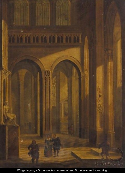 Church Interior With Elegant Figures - (after) Christian Ludwig Ernst Morganstern