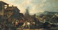 Figures Making Merry Outside A Riverside Tavern, An Encampment In The Distance - (after) Pietro Domenico Oliviero