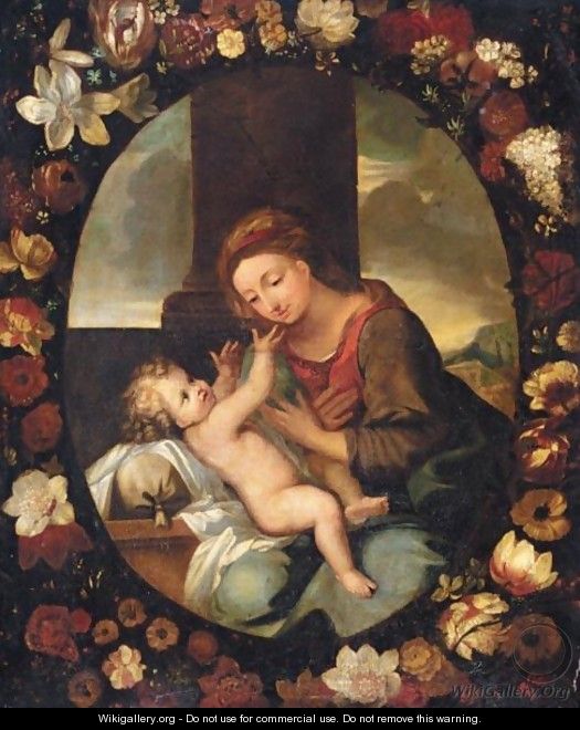 The Madonna And Child Surrounded By A Garland Of Flowers - Italian School