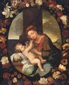 The Madonna And Child Surrounded By A Garland Of Flowers - Italian School