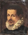 Portrait Of A Gentleman, Head And Shoulders, Wearing Black With A White Ruff - Annibale Carracci