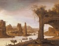 A River Landscape With Figures Standing Before Ruins - Dirck Verhaert
