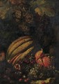 Still Life With Cantaloupe, Grapes, Figs And Pomegranate - Luca Forte