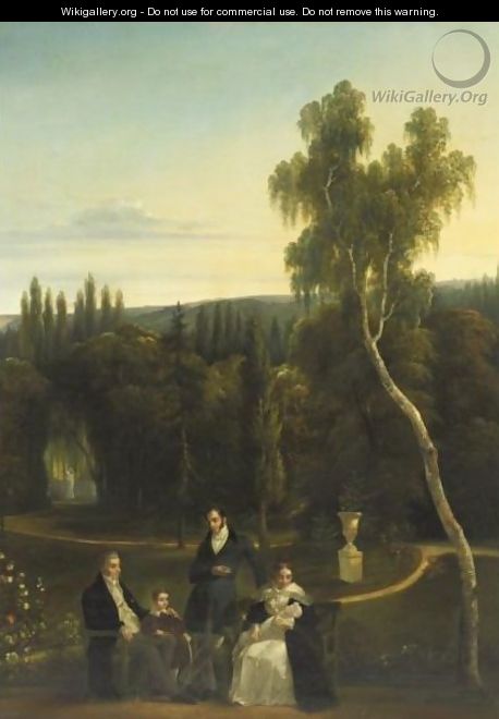Portrait Of A Family In A Landscape - French School
