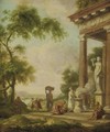 Classical Landscape With A Priest Making A Sacrifice - (after) Gerard Hoet