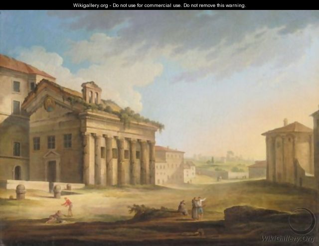 Rome, A View Of The Forum Boarium With The Temples Of Vesta And Portunus - Roman School