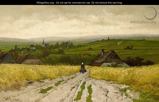 A Peasant Woman On A Path In An Extensive Hilly Landscape - Johannes Hermann Barend Koekkoek