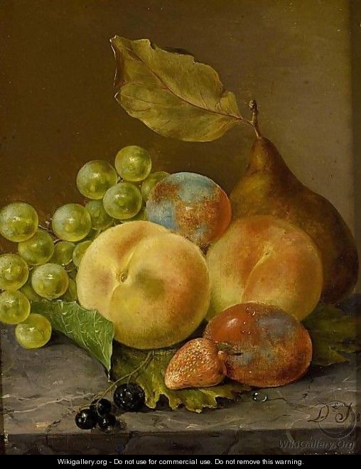 Still Life With Grapes, Peaches And A Prune - Dirk Jan Hendrik Joosten