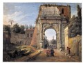 Rome, A View Of The Arch Of Titus With Figures Strolling Amongst Ruins - Caspar Andriaans Van Wittel