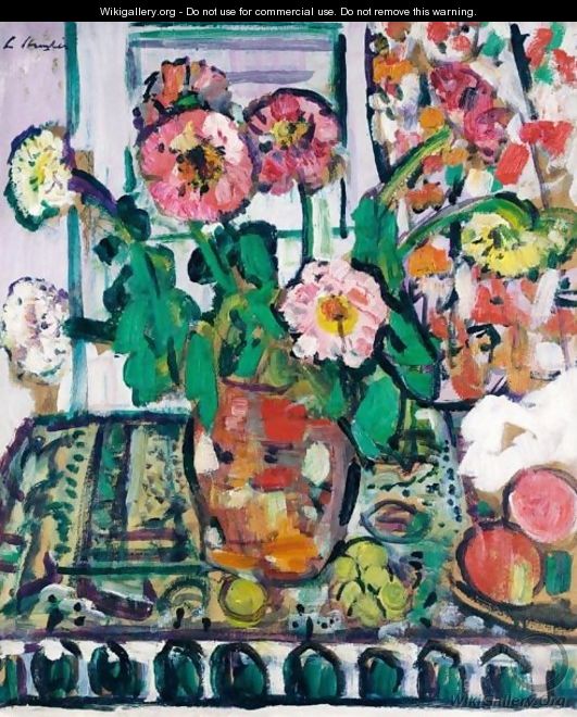 Still Life With Dahlias And Fruit - George Leslie Hunter