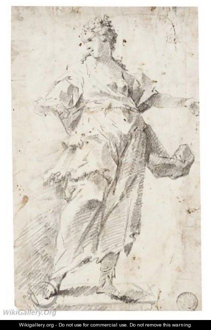 Study Of A Draped Standing Woman, Her Head Turned In Profile To The Left - (after) Giovanni Antonio Guardi