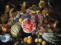 A Still Life Of Grapes, Plums, Watermelons, Peaches, Lemons, A Cardoon, An Open Pomegranate, Together With A Shell - Guiseppe Ruoppolo