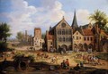 A Crowded Town Scene With Peasants Playing Skittles In Front Of A Church - Pieter Bout
