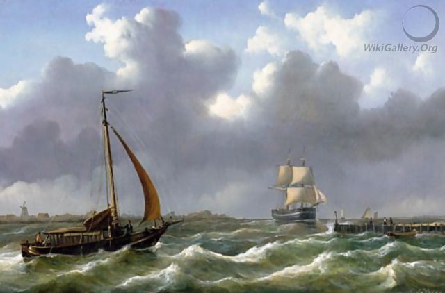 Dutch Ships Sailing In Rough Waters - Abraham Hulk Snr