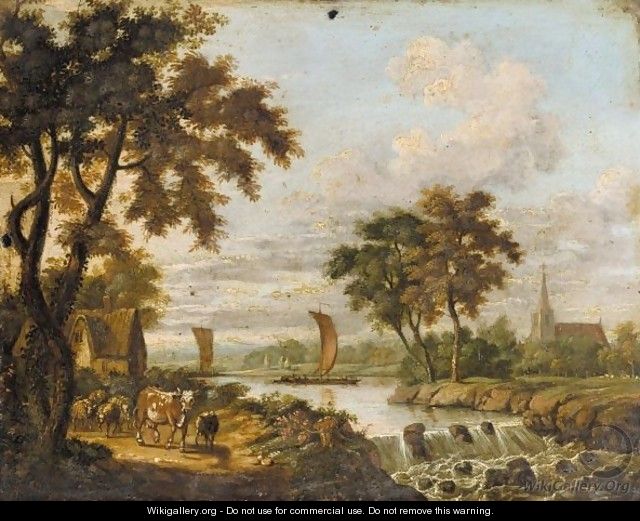 Cattle And Sheep In A River Landscape - Francis Swaine
