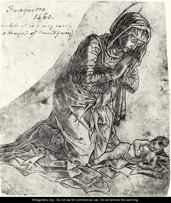 The Virgin Kneeling, Adoring The Infant Christ - (after) Mantegna, Andrea