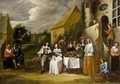 An Elegant Company Drinking And Eating Outside An Inn - (after) Gillis Van Tilborgh
