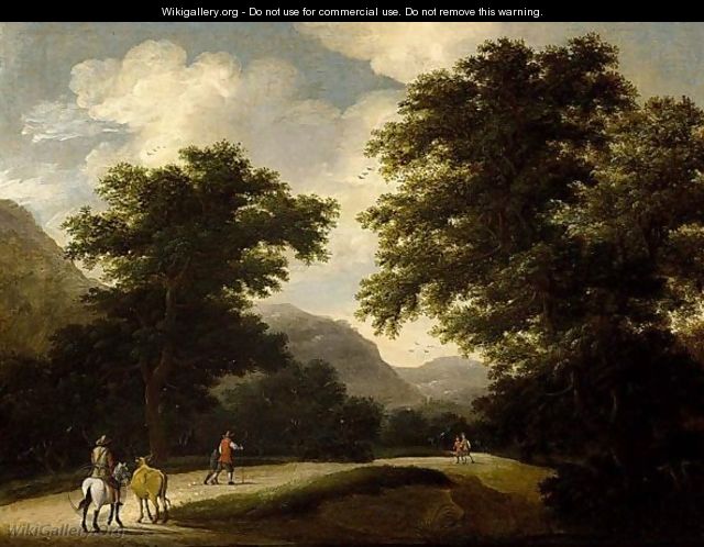 A Mountainous Wooded Landscape With Travellers On A Path - (after) Anthonie Waterloo