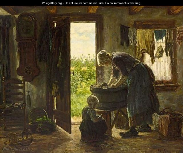 An Interior Scene With Mother And Child - Willem Jorissen