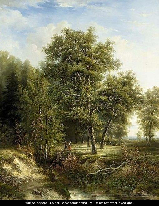 Figures On A Path In A Wooded Landscape - (after) Hermanus Jan Hendrik Rijkelijkhuysen