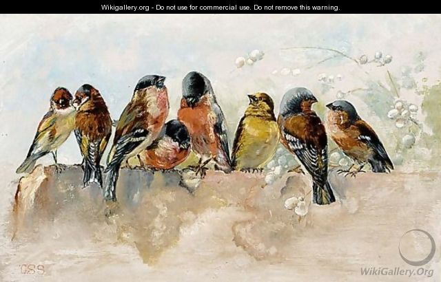 Birds On A Wall - Cornelis Samuel Stortenbeker