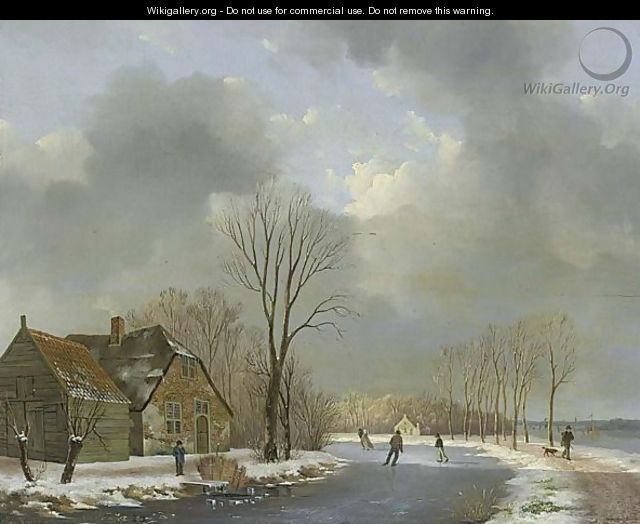 Figures Skating On A Frozen Waterway - Anthonie Jacobus Van Wijngaerdt