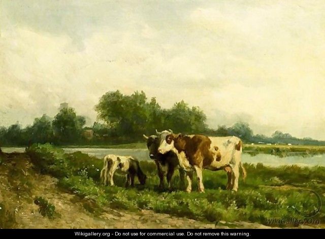 Cattle Grazing In A River Landscape - Hendrik Savrij