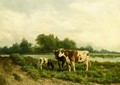 Cattle Grazing In A River Landscape - Hendrik Savrij