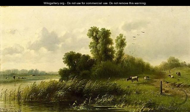 Cows In A River Landscape - Cornelis Sr Westerbeek
