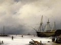 A Three-Master In A Winter Landscape - Anton Braakman