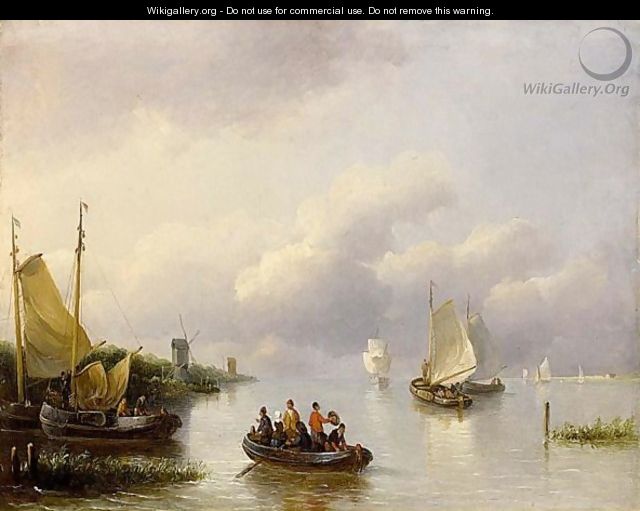 Sailing Vessels In An Estuary - Johann Hendrik Morrien