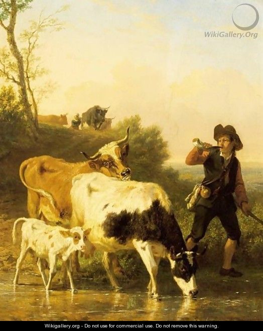 Tending The Herd - Edmond Jean Baptiste Tschaggeny