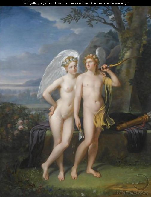 Cupid And Psyche In A Landscape - Robert-Jacques-Francois-Faust Lefevre