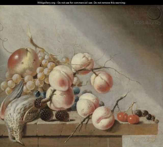 Still Life Of Peaches, An Apple, Grapes, Blackberries, Cherries And Blackcurrants - Harmen Steenwijck