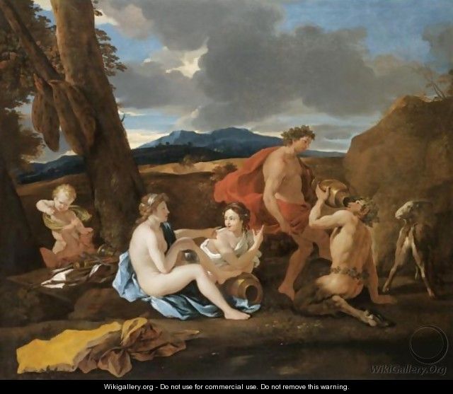 A Bacchanal With Satyrs And Nymphs In A Landscape - (after) Nicolas Poussin