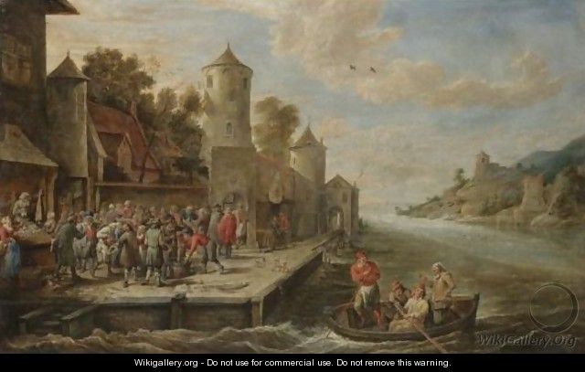 A Quay On A River Estuary With A Fishmarket - David The Younger Teniers