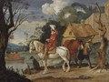 River Landscape With Cavaliers Waiting For A Ferry - Pieter Boddingh Van Laer