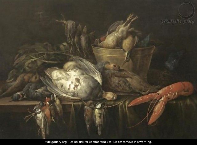 Still Life With A Lobster, Partridges, Songbirds - (after) Adriaen Van Utrecht