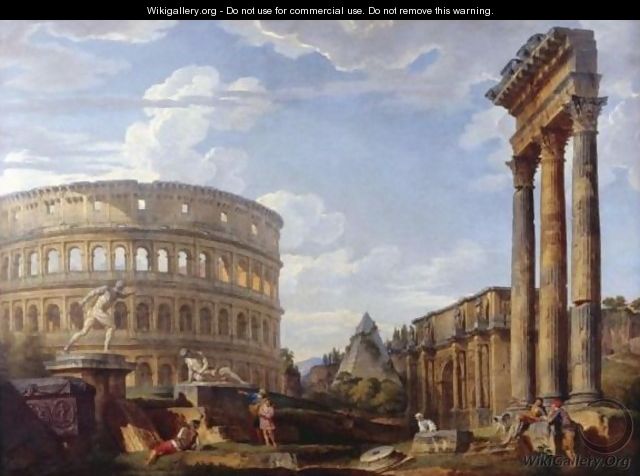 An Architectural Capriccio With The Colosseum And The Arch Of Constantine - Giovanni Paolo Panini