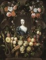 Portrait Of A Lady, Head And Shoulders, Surrounded By A Stone Cartouche And Garlands Of Fruit And Flowers - Frans Van Everbroeck