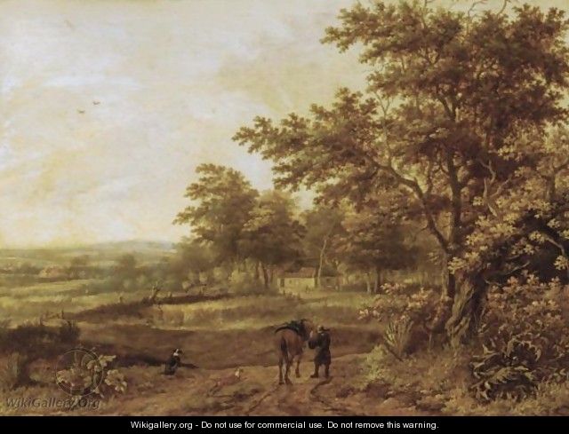 A Wooded Landscape With A Traveller And His Horse On A Path, A Farmhouse Beyond - (after) Jan Wijnants