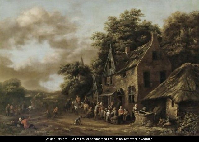 A Village Scene With Numerous Peasants Outside A Tavern - Barend Gael or Gaal