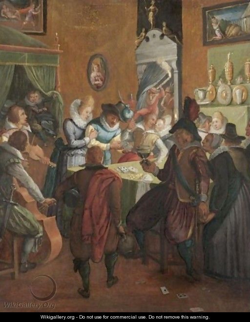 A Merry Company In An Interior, With Musicians And Gamblers - (after) Jeremias Van Winghen Or Wingen