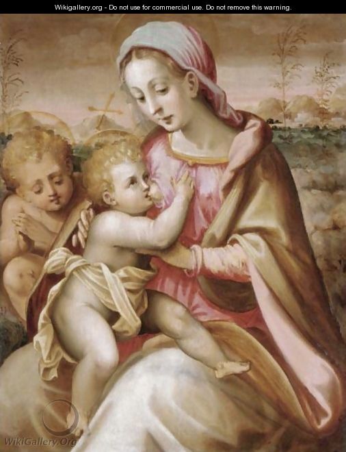 The Madonna Suckling The Christ Child With The Infant Saint John The Baptist In A Landscape - Francesco Del Brina
