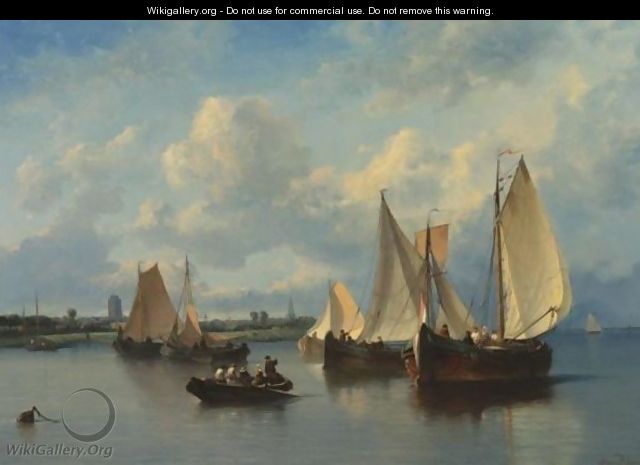 Dutch, 19th Century Sailboats At Anchor - Salomon Leonardus Verveer