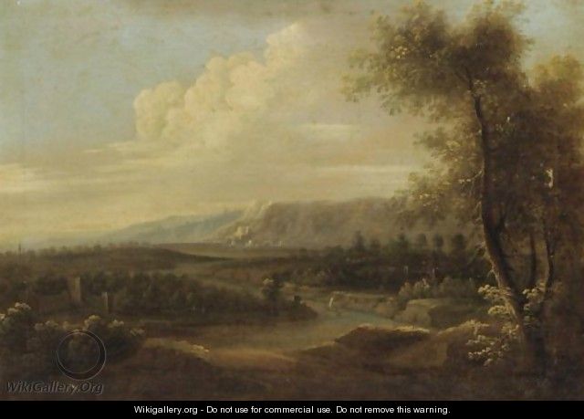 Extensive Italianate Landscape With Figures In The Foreground, A Castle Beyond - Italian School