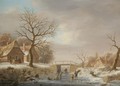 A Winter Landscape With Skaters On A Frozen River Running Through A Small Hamlet - (after) Andries Vermeulen