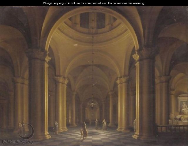 Elegant Figures In A Nocturnal Church Interior - Anthonie De Lorme
