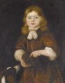 Portrait Of A Young Boy, Half Length, Wearing Red And Holding A Bird