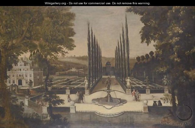 Elegant Figures Promenading In A Formal Garden - (after) Pieter Gysels